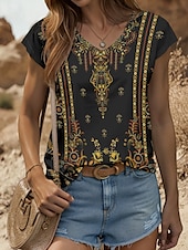 abordables Débardeur Boho-Débardeur camisole bohème pour femme, graphique, géométrique, vintage, élégant, classique, sans manches, manches courtes, col en V, régulier, imprimé quotidien, jaune, rouge, bleu, violet, vert, été,