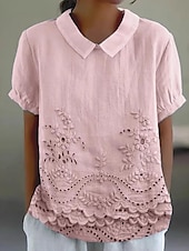 billige Blomstrete topper-Dame Bluse Blomstret Grafisk Elegant Årgang Stilfull Kortermet Skjortekrage Vanlige topper Arbeid Daglig Trykt mønster Hvit Rosa Blå Sommer Vår