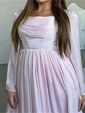 billige BLÅ-Blå A-Line Kjoler Elegant Kjole Formell Semi Formell Bryllup Gulvlengde Lang Utsvingt Erme Firkantet Utringning Glanset Organza med Folder