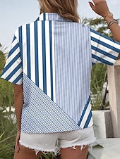 abordables Tops à Rayures et Géométriques pour Femmes-Femmes Chemise Graphique Géométrique Rayé ancien Élégant Occasionnel Manche Courte Col de chemise Hauts Réguliers Quotidien Rouge Bleu Vert Été Printemps