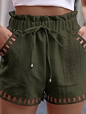 cheap Plain Cotton Linen Pant-Women&#039;s Shorts Slacks Streetwear Casual Short Natural Plain Pocket Elastic Drawstring Design Comfy Outdoor Comfortable Outdoor Street Magenta Dark Brown Black White Summer Regular Fit