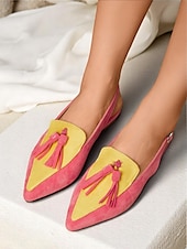 cheap Women&#039;s Flats-Women&#039;s Colorblock Suede Pointed Toe Slingback Flats - Pink and Purple Tassel Loafers for Adults, Daily Date &amp; Trendy Casual Outings