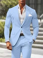 abordables Trajes casuales-Trajes de boda casuales de lino para hombres verde guisante rosa de verano color sólido ajuste estándar 2 piezas de un solo botón