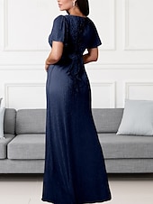 preiswerte Bodenlänge-A-Linie Brautmutterkleid Hochzeitsgast Elegant Rundhalsausschnitt Bodenlang Chiffon Kurzarm mit Raffung 2025