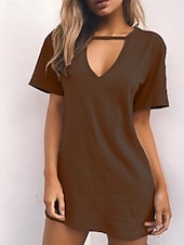 ieftine Rochie simplă-Pentru femei Rochie Mini Rochii Tricou Rochie de vară Casual Zilnic Fit regulat Simplu Manșon scurt În V Negru Alb Maro Trifoi Vară