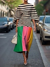 abordables Robes fleuries élégantes-Femmes Robe Midi Robe Fleurie Robe Imprimée Classique Moderne Extérieur Vacances Quotidien Coupe régulière Fleur Demi Manches Col ras du cou Rose Claire Vert foncé Orange Été