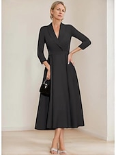 baratos Comprimento do chão-vestido blazer linha a mãe da noiva vestido crepe elegante simples lapela decote comprimento chá cetim manga 3/4 com cor sólida 2025
