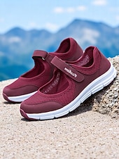 cheap Women's Sneakers-Women's Breathable Mesh Walking Shoes with Magic Tape Strap – Lightweight Athletic Flats, Great for Outdoor Fitness, Travel Hikes, Casual Errands &amp; Active Lifestyles