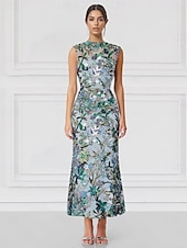 levne Koktejlové šaty-Mořská panna  trubkovité koktejlové šaty vyšívané elegantní formální svatební hosté délky podlahy bez rukávů s vysokým výstřihem flitry s třpytkami