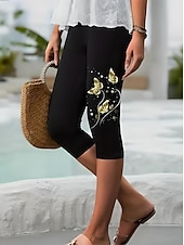tanie Drukowanie zwierząt-Damskie Getry Urlop Moda Moda miejska Długość do łydki Wysoka talia Graficzny Zwierzę Motyl Drukowanie Keep Warm Oddychający Miękka Elastyczny Formalny Na zewnątrz Urlop Czarny Lato Wiosna Opinający