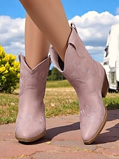 levne Cowboy &amp; Western Boots-Dámské tyrkysové kovbojské boty z umělé kůže, westernové, s vyšívanou špičatou špičkou, do poloviny lýtek, vhodné pro outfity ve venkovském stylu, rodea a venkovní akce.