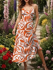 cheap Floral Dress-Women&#039;s Maxi Dress A Line Dress Summer Dress Slip Dress Elegant Vacation Casual Regular Fit Floral Graphic Geometric Sleeveless V Neck Spaghetti Strap Red Blue Purple Orange Summer Spring