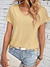 abordables T-shirt uni-Femmes T-shirt Uni Mode Moderne Occasionnel Manche Courte Col en V Hauts Réguliers Quotidien Week-end Œillet Noir Blanche Jaune Rose Claire Été