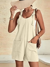 abordables combinaisons décontractées-Femmes Normal Combishort Streetwear Couleur Unie Sans manches Col en U Avec Poches Sortir Week-end Coupe régulière Noir Vert Claire Rose Claire Été