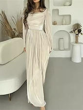 billige BLÅ-Blå A-Line Kjoler Elegant Kjole Formell Semi Formell Bryllup Gulvlengde Lang Utsvingt Erme Firkantet Utringning Glanset Organza med Folder
