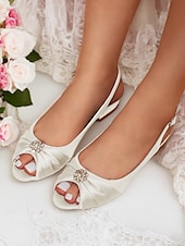 olcso Koktél-női szatén slingback esküvői magassarkúk kristálydíszítéssel - elegáns menyasszonyi slingbackek különleges alkalmakra