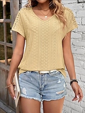 abordables T-shirt uni-Femmes T-shirt Uni Mode Moderne Occasionnel Manche Courte Col en V Hauts Réguliers Quotidien Week-end Œillet Noir Blanche Jaune Rose Claire Été