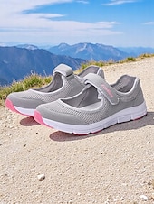 cheap Women's Sneakers-Women's Breathable Mesh Walking Shoes with Magic Tape Strap – Lightweight Athletic Flats, Great for Outdoor Fitness, Travel Hikes, Casual Errands &amp; Active Lifestyles