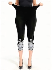 olcso grafikus alsók-Womens leggings capri nadrág magas rugalmasságú nyaralás divatos hawaii térd alatti közép derék virágos grafikus nyomtatás lélegző puha nyaralás alkalmi mindennapi tó kék fekete kék világoskék
