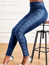 billige Blå 3D-utskrift-Dameleggings Bukser 3D-trykk Chinos Ferie Gateklær Fritid Full lengde Høy midje Grafisk trykk Komfortabel Myk Behagelig Elastisk Utendørs Gate Blå Grå Sommer Slim fit