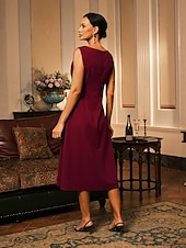 cheap Floral Dress-Women&#039;s Midi Dress A Line Dress Dress With Jacket Elegant Cocktail Semi Formal Formal Party Wedding Guest Regular Fit Floral Long Sleeve Crew Neck Burgundy Spring Fall Winter