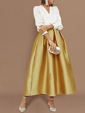 abordables Robes de cocktail-Robes Cocktail Deux Pièces Élégantes à la Plage Robe de Fête Robe de Mariage Mi-Longue Longue Manche V Col Satin avec Plis Robes