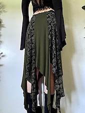 preiswerte Grafische Röcke-Damen Rock Lässig Boho Midi Mittlere Hüfthöhe Röcke Blumen Farbblock Spleißen Druck Asymmetrischer Saum Mikroelastisch Urlaub Straße Grün Sommer Polyester