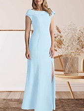 preiswerte Bodenlänge-Meerjungfrauenschnitt Brautmutterkleid Hochzeitsgast Elegant Süß Rundhalsausschnitt Bodenlang Spitze Stretchstoff Kappenärmel mit Spitze Geteilter Vorderteil 2025