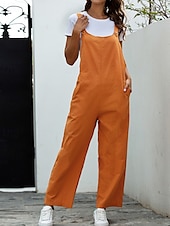 abordables Pantalon uni en coton et lin-Femmes Normal Pantalon en coton et lin Basique Couleur Unie Sans manches Col en U Avec Poches Rue Sortir Coupe régulière Noir Blanche bleu marine Été