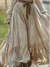 preiswerte Ausgefallene Kleider-Damen Langes Kleid Maxikleid Freizeitkleid Schwingkleid Sommerkleid Boho-Kleid Vintage Urlaub Täglich Ferien Normale Passform Einfarbig Langarm V Ausschnitt Beige Sommer