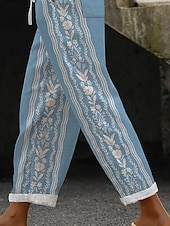 preiswerte Gerade geschnittene Hose-Damen Chinos Baggy-Hosen Strandshorts Urlaub Vintage Mode Volle Länge Hohe Taille Blumen Grafik Geometrisch Drucken Thermowarm Atmungsaktiv Weich Mikroelastisch Formell Urlaub Straße Rubinrot Orange