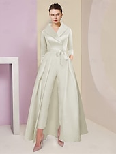 abordables Combinaisons pour maman-Combinaison  Tailleur Mère de la Mariée Tuxedo Invité de Mariage Élégant Party Simple Col Chemise Longueur Cheville Satin Manches 3/4 avec Nœud(s) 2025 taille personnalisée gratuite