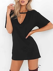 ieftine Rochie simplă-Pentru femei Rochie Mini Rochii Tricou Rochie de vară Casual Zilnic Fit regulat Simplu Manșon scurt În V Negru Alb Maro Trifoi Vară
