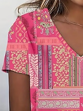 ieftine tricou Art &amp; Design-Pentru femei Tricou Topuri de vară Grafic Clasic Casual Manșon scurt În V Crop Tops Zilnic Sfârșit de săptămână Imprimeu Curcubeu Vară Primăvară Toamnă