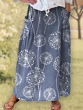 billige Grafiske skjørt-Dame الالتفاف A-linje Bohem Årgang Fritid Maksi Høy Midje Skjørt Blomster Lomme Trykt mønster Mikroelastisk Gate Daglig Hvit Blå Grønn Grå Sommer Polyester Bomullsblanding