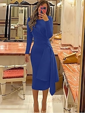 economico Abiti da cocktail-Abiti da cocktail scivolati per matrimoni in spiaggia abito elegante formale autunno lunghezza ginocchio manica lunga scollo gioiello tessuto elasticizzato con pieghe abiti Derby arricciati 2025