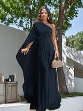 abordables Robes pour invitées de mariage-Robes de mariée Sirène  Trompette Une épaule Sans manches Longueur de sol en mousseline de soie Robes de mariée avec fleurs