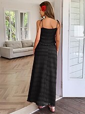 olcso Koktélruhák-A-vonal quinceanera ruhák elegáns ruha esküvő esküvői vendég bokáig érő ujjatlan V-nyakú poliészter hát nélküli gyűrött részletekkel