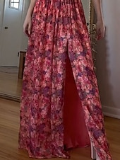 economico Abiti casual floreali-Per donna Abito Lungo Maxi Abito Vestito Casual Abito Floreale Moda Abito elegante All&#039;aperto Feste Ferie Vestibilità regolare Fiore Senza Maniche All&#039;americana Rosso Estate