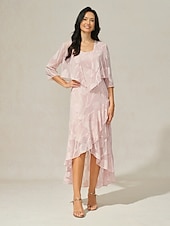 tanie Eleganckie topy-Damskie wzrusza ramionami Jednokolorowe Elegancja Elegancki Podstawowy Rękaw 3/4 Półgolf Asymetryczna Kwadratowy dekolt Crop Topy Gość weselny Ślub na plaży Rumiany róż Lato Wiosna Jesień