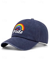 abordables Chapeaux pour femmes-Casquette de baseball LGBTQ en denim vieilli pour femme avec arc-en-ciel et cœurs brodés - Casquette de baseball ajustable pour les défilés de la fierté, les festivals et les tenues décontractées