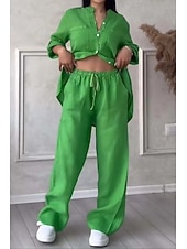 economico Imposta-Completo da donna 100% cotone cotone lino camicia a maniche lunghe colletto tinta unita attivo basic casual quotidiano nero bianco giallo estivo vestibilità regolare