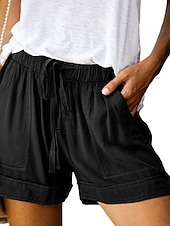ieftine Bermude-Pentru femei Pantaloni inspirați din in Pantaloni Scurți Pantaloni Modă Șic Stradă Scurt Natural Simplu Buzunar Design Elastic cu Cordon Confortabil Exterior În aer liber Stradă Roșu Claret Azuriu