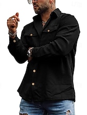 baratos Casacos &amp; Sobretudos para Homem-Homens Jaqueta de Camisa Jaqueta de Transição Diário Leve Bolsos Primavera Outono Tecido Casual Lapela Padrão Adamascado Preto Cinzento Casaco