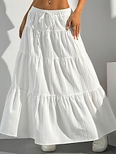 preiswerte Schlichte Röcke-Damen Rock Schwingend Mode Maxi Mittlere Hüfthöhe Röcke Einfach Gerafft Kordelzug Mikroelastisch Urlaub Ausgehen Schwarz Weiß Rot Braun Sommer Polyester