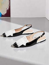 preiswerte Ballerinas für Damen-Slingback-Schuhe aus schwarzem Lackleder für Damen – elegantes Glanzfinish mit Fransendetails, perfekt für Business und Freizeit