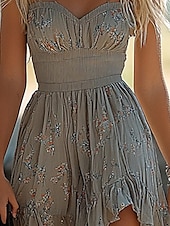 preiswerte Ausgefallene Kleider-Damen Minikleid Freizeitkleid Sommerkleid Unterkleid Boho-Kleid Elegant Mode Romantisch Ferien Date Strand Normale Passform Blume Ärmellos V Ausschnitt Grau Sommer