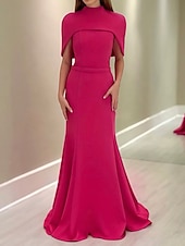 cheap PINK-2-in-1 Cape Dress Hot Pink Mermaid / Trumpet Evening Gown Elegant Dress Formal Semi Formal Wedding Floor Length Sleeveless MocK Neck with Stretch Crepe