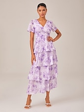 ieftine Rochii florale elegante-Pentru femei Rochie casual Rochie Lunga Rochie Maxi Mov Vară Primăvară În V Elegant S M L