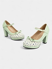 preiswerte Retro-Stil der 1950er Jahre-blaue Mary Janes mit gepunktetem Blockabsatz für Damen – Vintage-Stil der 50er Jahre mit Schleifen, ideal für Teepartys, Verabredungen und Lolita-Mode